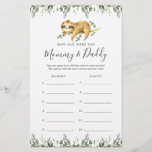 Sloth Baby Dusche wie alt waren sie Spielkarte