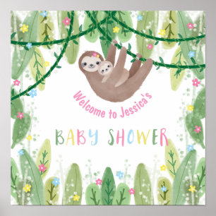 Sloth Baby Girl Duschdusche Jungle Thema Willkomme Poster