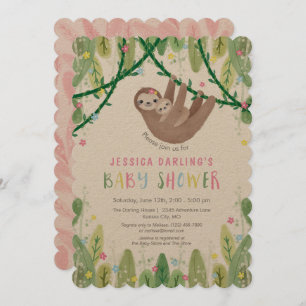 Sloth Baby Girl Duwer Jungle Thema Einladung