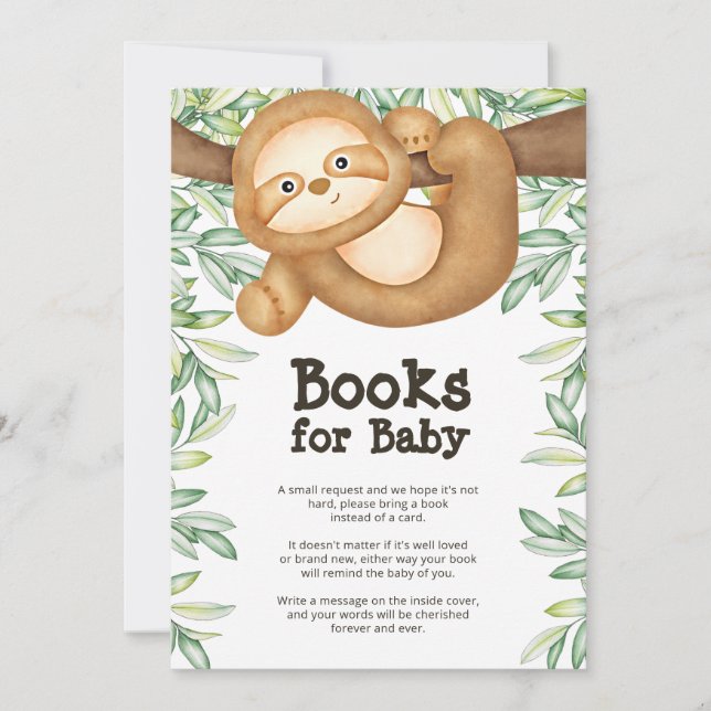 Sloth Baby Showbuchkarte Einladung (Vorderseite)