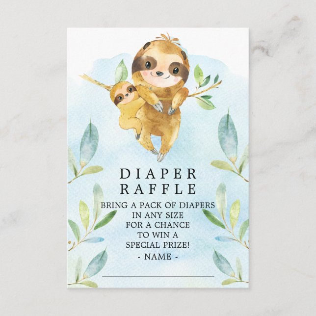 Sloth Baby Showdiaper Raffle Ticket Begleitkarte (Vorderseite)