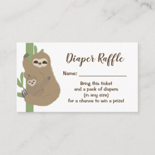 Sloth Baby Showdiaper Raffle Ticket Begleitkarte