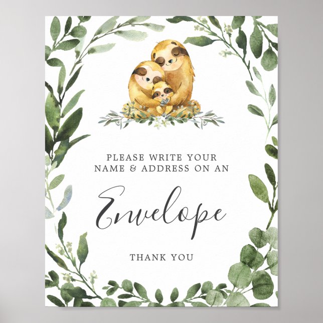 Sloth Baby Shower Address Envelope-Zeichen Poster (Vorne)