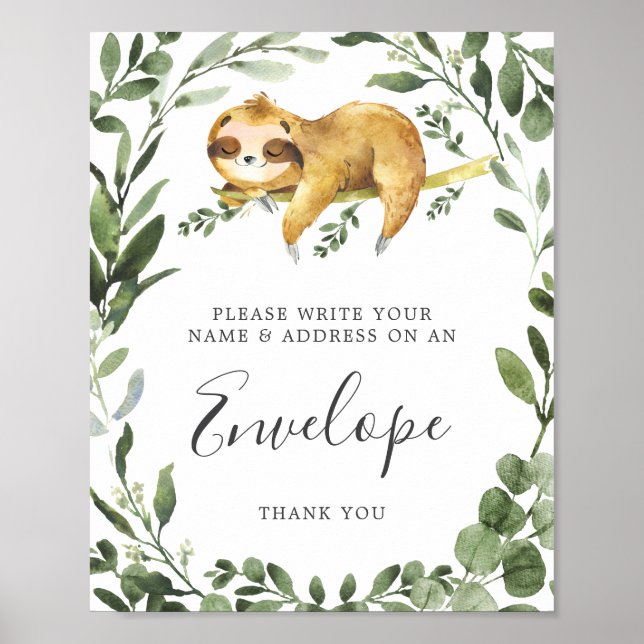 Sloth Baby Shower Address Envelope-Zeichen Poster (Vorne)