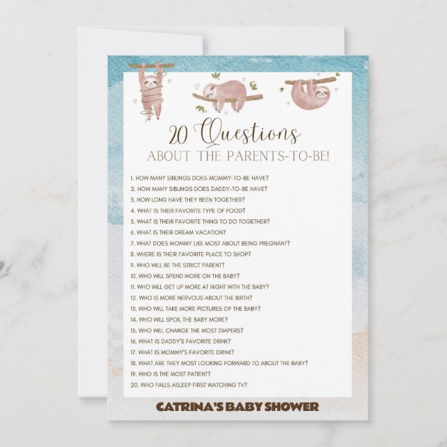 Sloth Baby Shower - bestellbarer Name, 12x18 Einladung (Vorderseite)