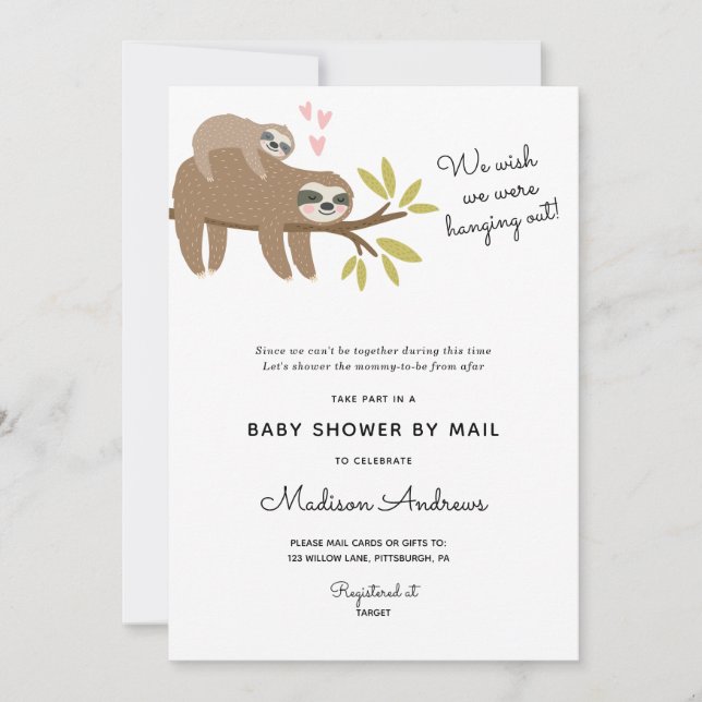 Sloth Baby Shower by Mail Einladung (Vorderseite)