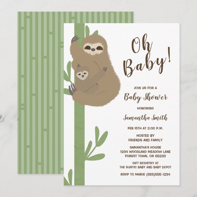 Sloth Baby Shower Einladung (Vorne/Hinten)