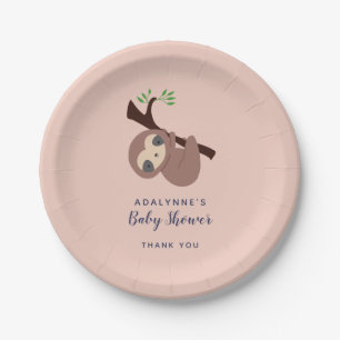 Sloth Baby Shower Gender Neutral Script Niedlich Pappteller