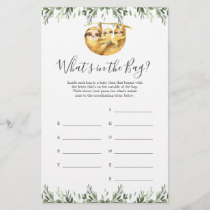 Sloth Baby Shower Guess Was ist im Bag Game?