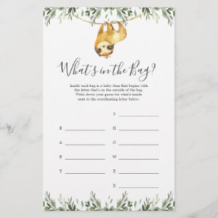 Sloth Baby Shower Guess Was ist im Bag Game?