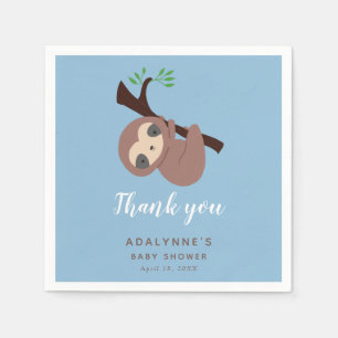 Sloth Baby Shower Jungle Script Niedlich Boy Blue Serviette