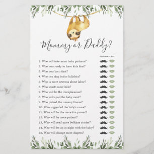 Sloth Baby Shower Mommy oder Daddy Game