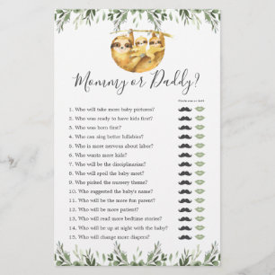 Sloth Baby Shower Mommy oder Daddy Game
