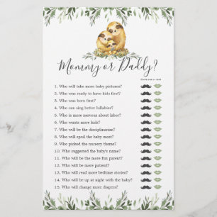 Sloth Baby Shower Mommy oder Daddy Game
