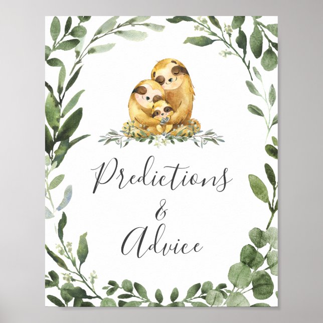 Sloth Baby Shower Vorhersagen und Ratschläge Unter Poster (Vorne)
