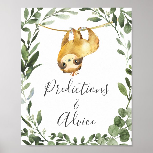 Sloth Baby Shower Vorhersagen und Ratschläge Unter Poster (Vorne)