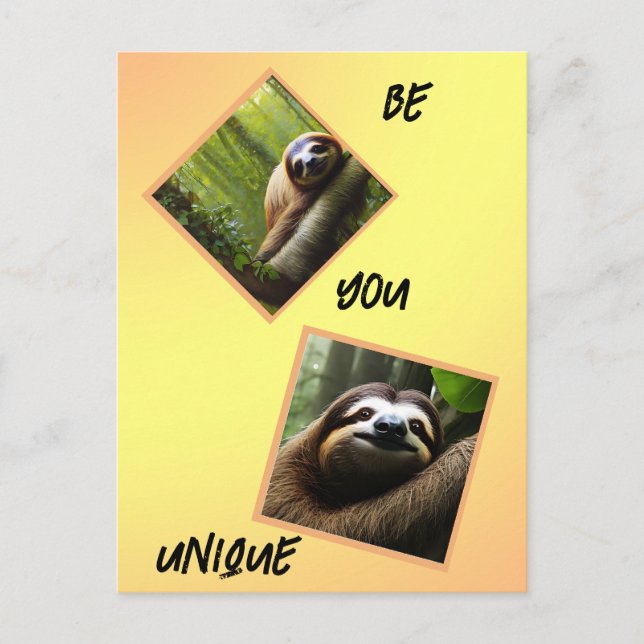 Sloth "Be You Unique", Feiertagspostkarte (Vorderseite)