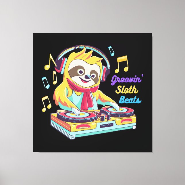 Sloth Beats Retro Vintage Dynamik Leinwanddruck (Vorderseite)