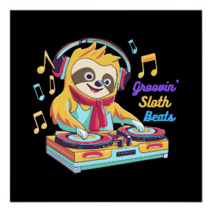 Sloth Beats Retro Vintage Dynamik Poster