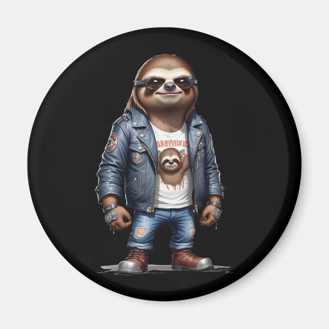 Sloth Biker Rebel Leather Jacket Cool Style Urban Magnet (Vorne)