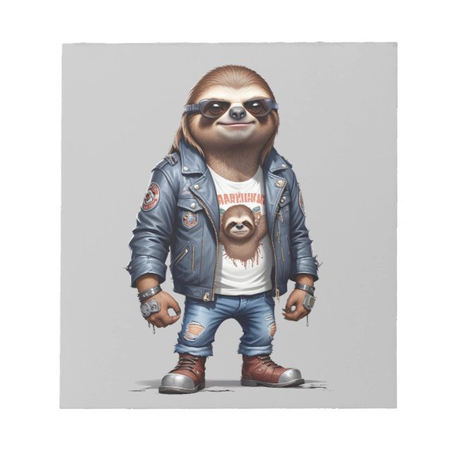 Sloth Biker Rebel Leather Jacket Cool Style Urban Notizblock (Vorderseite)