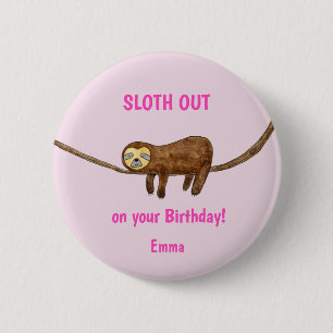 Sloth Birthday Card Button