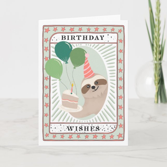 Sloth Birthday Card | Geburtstag wünscht Cake Card Karte (Vorderseite)