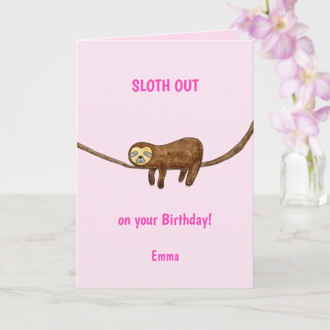 Sloth Birthday Card Karte (Orchidee)