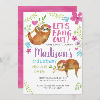 Sloth Birthday Einladung