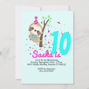 Sloth Birthday Girl Custom Theme Party Einladung