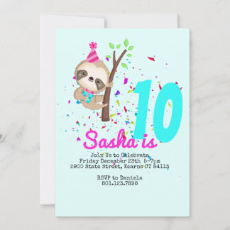Sloth Birthday Girl Custom Theme Party Einladung