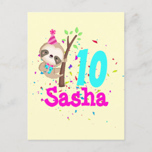 Sloth Birthday Girl Custom Theme Party Postkarte