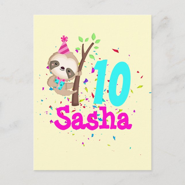 Sloth Birthday Girl Custom Theme Party Postkarte (Vorderseite)