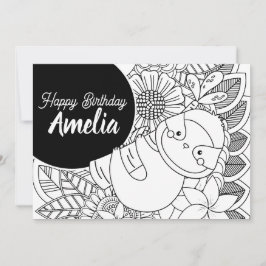 Sloth Birthday Party Floral Coloring Feiertagskarte