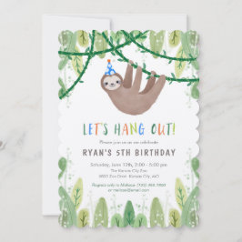 Sloth Birthday Party in Blau und Weiß Einladung