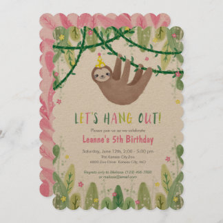 Sloth Birthday Party in Pink & Gelb Einladung