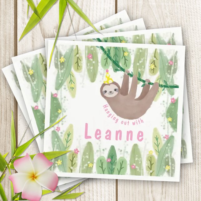 Sloth Birthday Party in Pink & Gelb Serviette (Super cute sloth theme napkins for your kiddo's birthday party!)