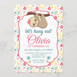 Sloth Blume Geburtstag Einladung Lass uns ausgehen