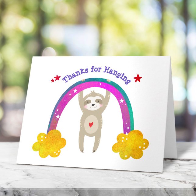 Sloth Boho Rainbow Whimsical Modern Birthday Niedl Dankeskarte (Von Creator hochgeladen)