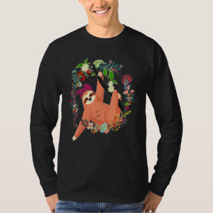 Sloth Bow Krawatte Leopard Blume Familie glücklich T-Shirt
