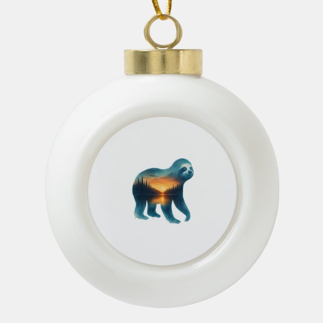 Sloth Camping Lover Keramik Kugel-Ornament (Vorderseite)