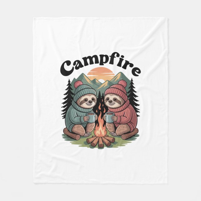 Sloth Camping Team Offizielles Lagerfeuer Fleecedecke (Vorderseite)