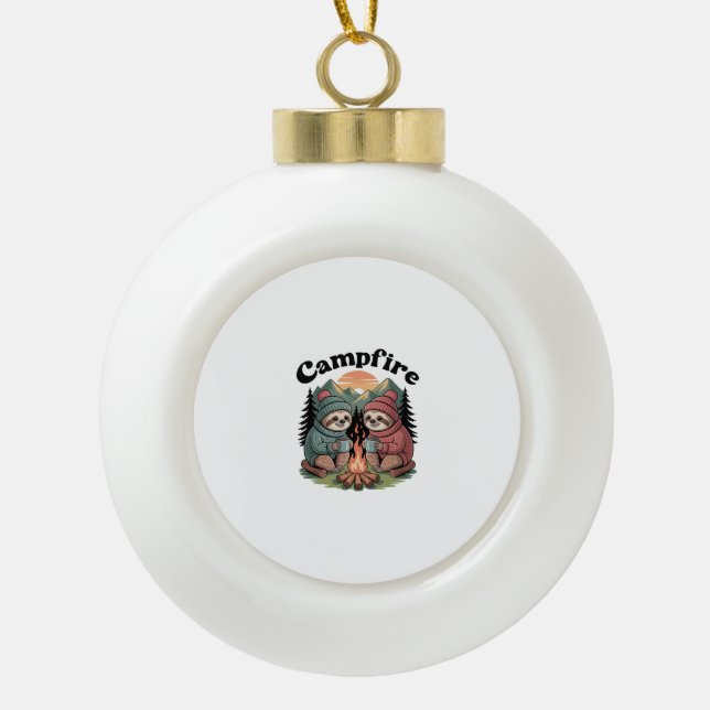 Sloth Camping Team Offizielles Lagerfeuer Keramik Kugel-Ornament (Vorderseite)