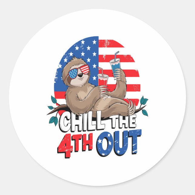 Sloth Chill the 4out Patriotic USA Runder Aufkleber (Vorderseite)