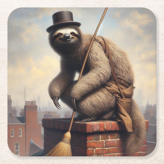 Sloth Chimney Sweep Rechteckiger Pappuntersetzer (Vorderseite)