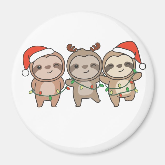 Sloth Christmas Animals Niedlich Sloth Magne Magnet (Vorne)