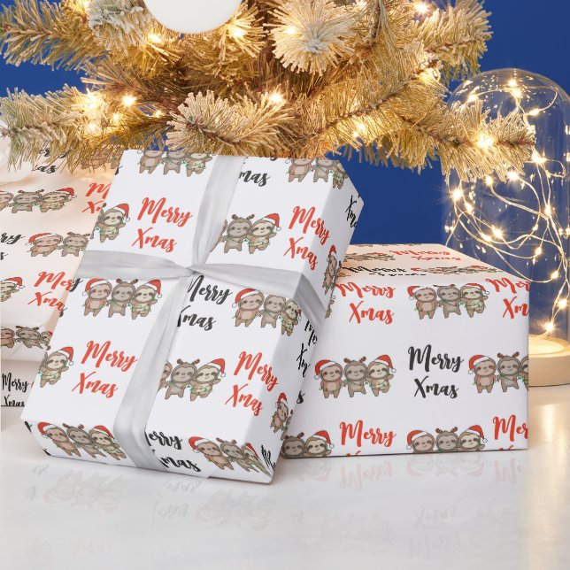 Sloth Christmas Animals Niedlich Sloth Wrapp Geschenkpapier (Feiertage)
