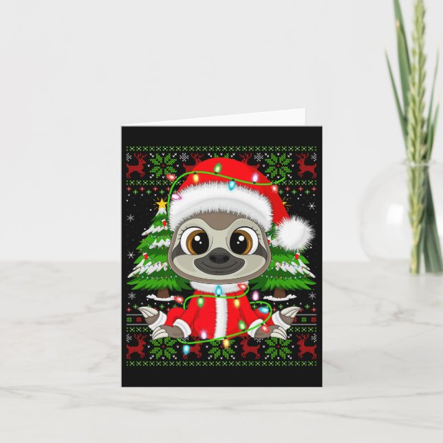 Sloth Christmas Lights Santa Costume Ugly Xmas Swe Karte (Vorderseite)