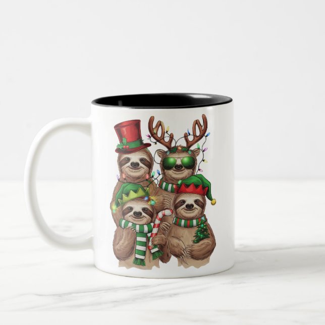 Sloth Christmas Merry Slothmas Sloth Lover Geschen Zweifarbige Tasse (Links)