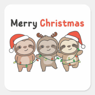 Sloth Christmas Niedlich Sloths Frohe Weihnachten Quadratischer Aufkleber